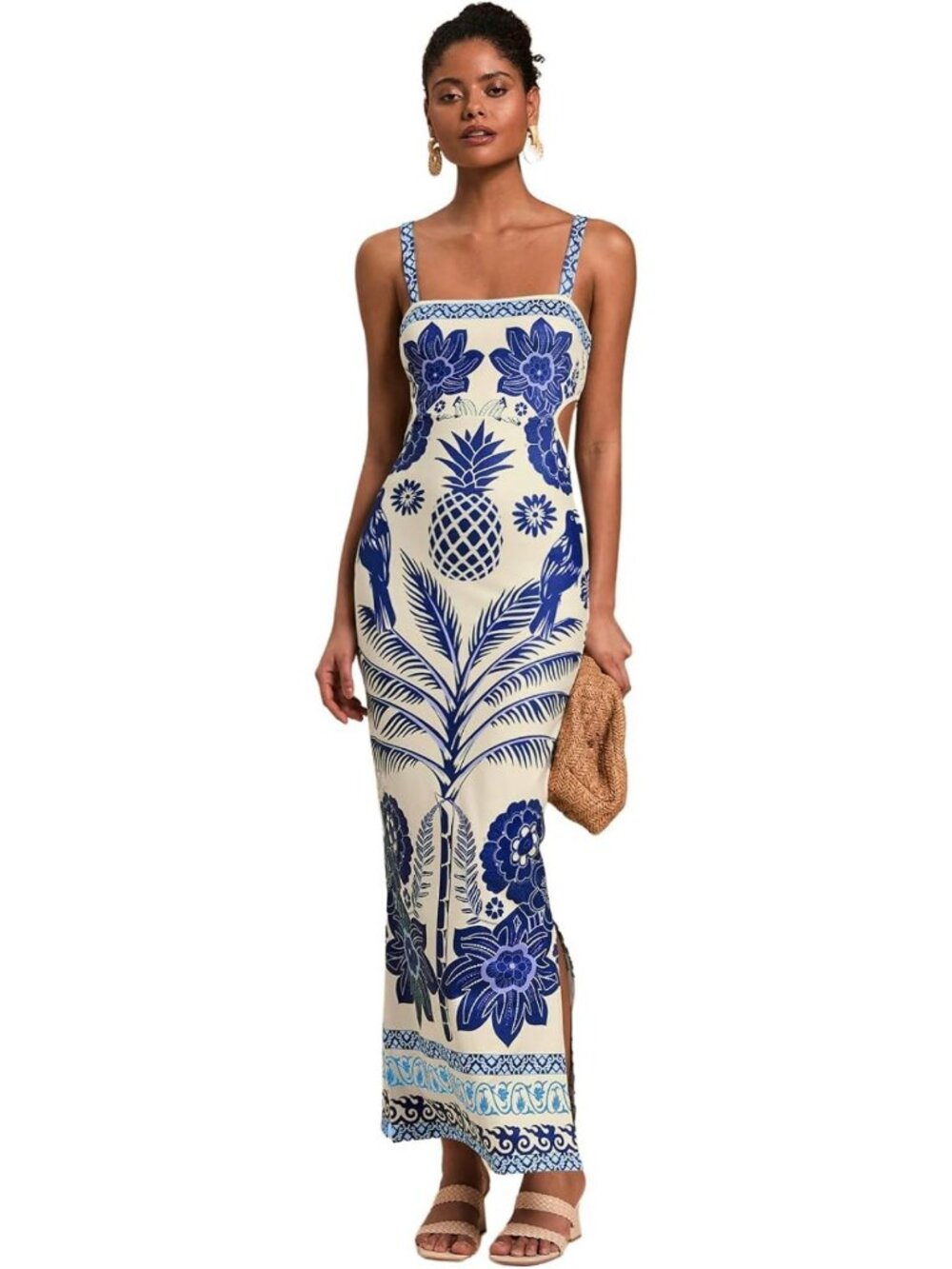 Tropical Print Sleeveless Maxi Dress with Bow Tie Back - Perfect Summer Style